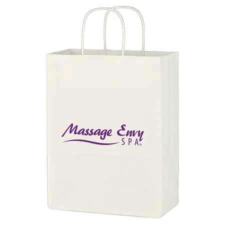 Custom Kraft Paper White Shopping Bag - 10" X 13"
