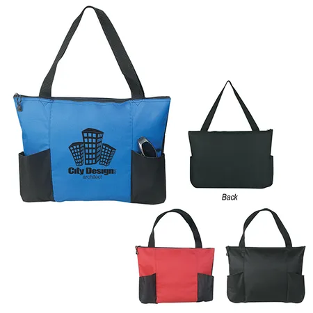Custom Double Pocket Zippered Tote Bag
