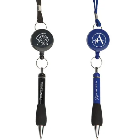 Custom Soft Grip Metal Pen With Lanyard And Rectractor