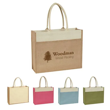 Custom Jute Tote Bag With Front Pocket