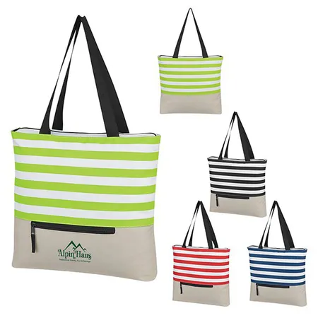 Custom Broad Stripe Zippered Tote Bag