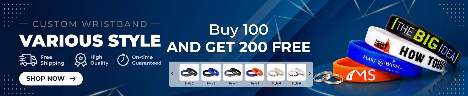 Custom Wristbands - Various Styles - Buy 100 and Get 200 Free